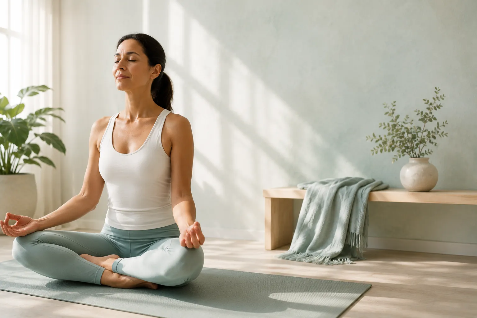 Seated meditation in a bright room