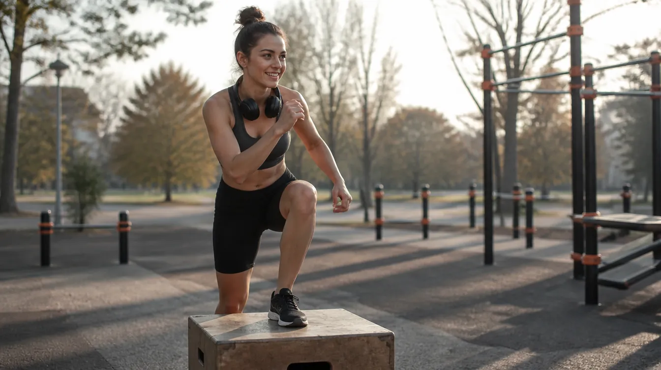 A woman in her early 30s with natural realistic skin, athletic build without gym-bro aesthetics, chalking her hands at the base of a climbing wall and looking up at the route with