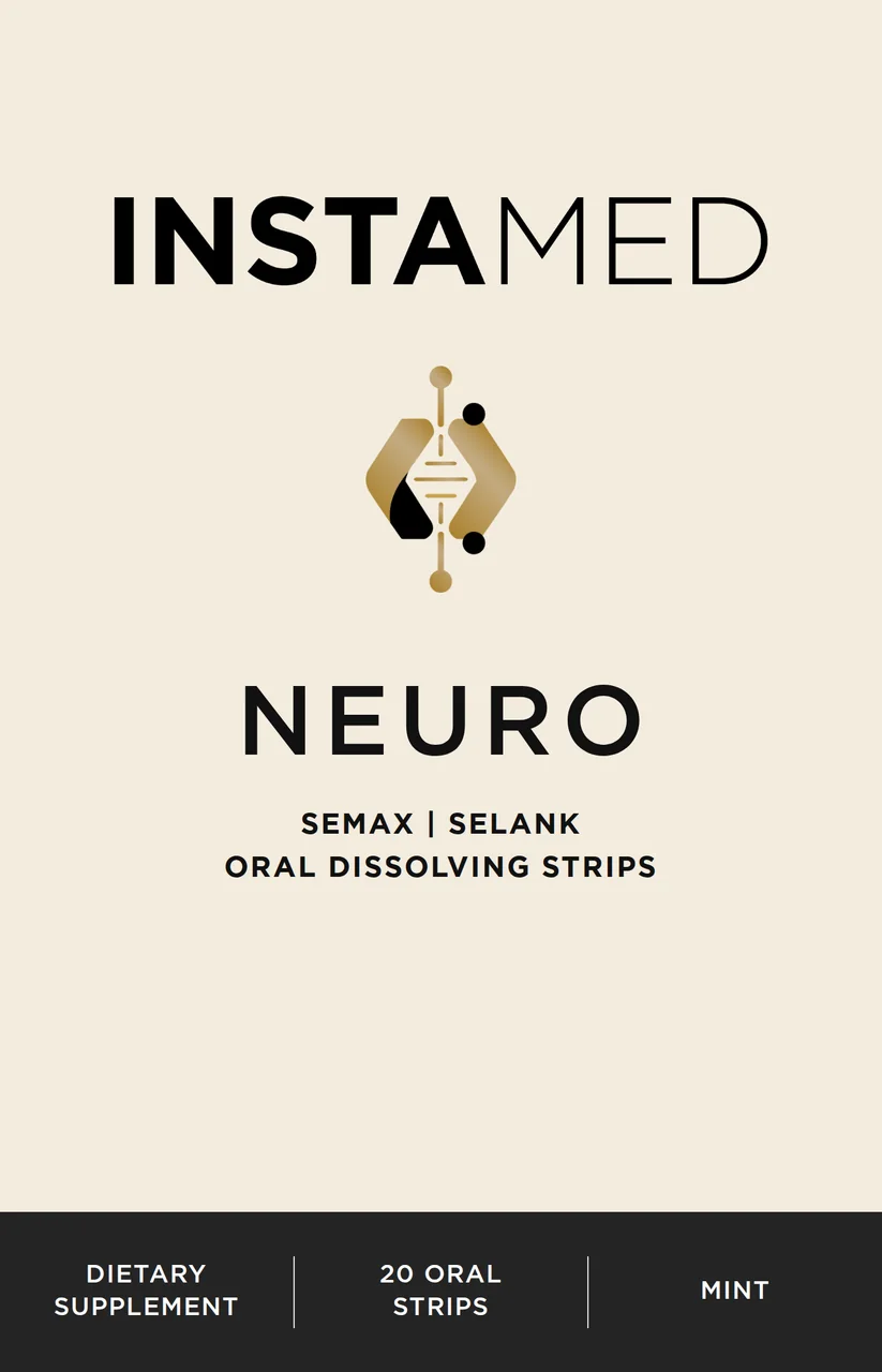 InstaMed NEURO oral dissolving strips, front of box, 20 count, mint