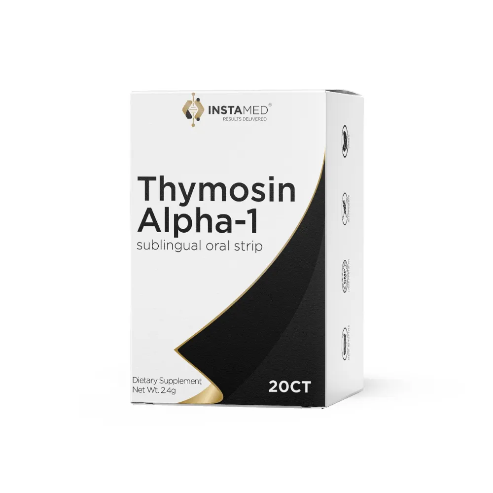 InstaMed Thymosin Alpha-1 oral dissolving strips, front of box, 20 count